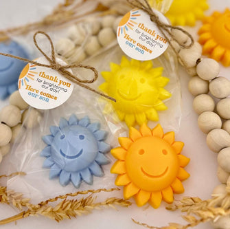 Sun Soap Baby Shower Favors - Here Comes the Son Party Decor, Boho Blue Boy First Trip Around Sunshine Centerpiece, Guest Thank You Gifts
