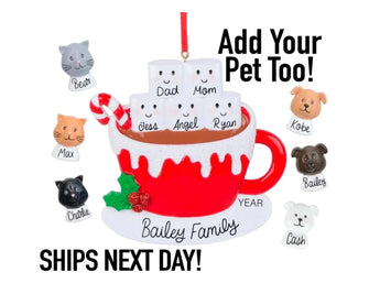 NEW 2025 Marshmallow Family Christmas Ornament - Personalized Couple Kids Dog Pet Cat Holiday Gift Hot Chocolate Mug Cocoa Custom Stocking