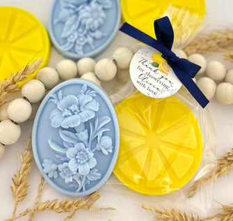Blue Flower & Lemon Soap Favors - Something Blue Bridal Shower, Baby Decor Party Gift Mediterranean She Found Main Squeeze Italian Wedding