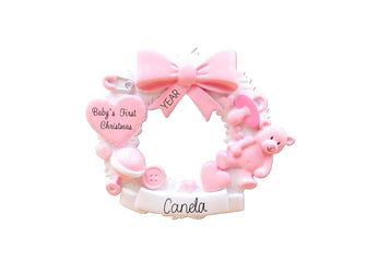 2025 Baby Girl Ornament Personalized - Girl Baby My First Christmas Ornament Baby Christmas Wreath Pink New Baby Shower Holiday Nursery Gift