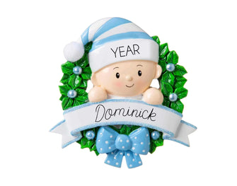 2025 Baby In A Wreath Ornament Personalized - Boy Baby Christmas Ornament, Baby Christmas Wreath Ornament, New Baby Shower Christmas Gift