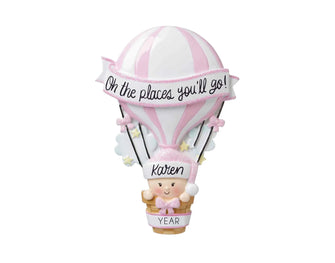 Baby's 1st Christmas Personalized Ornament - Baby Girl's 1st Christmas Ornament, 2025 My First Ornament, Hot Air Balloon Baby Girl Gift 2025