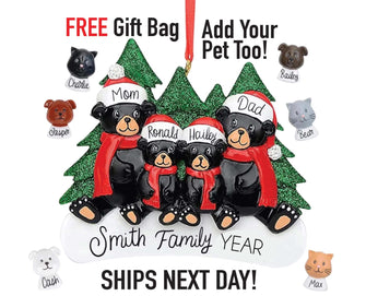 NEW Personalized Family Christmas Ornament - 2025 Black Bear Custom Family Ornament, Add Pets Dog Cat, Gift Christmas Tree Decoration Gift