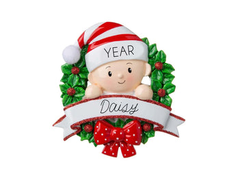 2025 Baby in A Wreath Ornament Personalized - Baby Christmas Ornament, Baby Christmas Wreath Ornament, New Baby Shower Christmas Gift