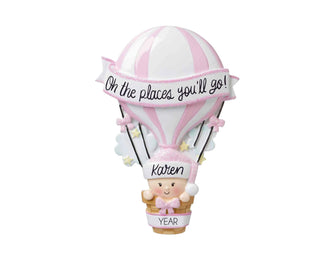 Baby's 1st Christmas Personalized Ornament - Baby Girl's 1st Christmas Ornament, 2025 My First Ornament, Hot Air Balloon Baby Girl Gift 2025