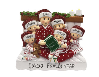 SHIPS NEXT DAY - Family of 6 Reading Christmas Ornament - Parents and 4 Kids Child Baby Toddler Infant, 2025 Mom Dad Personalized Book Decor