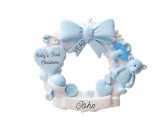 2025 Baby Boy Ornament Personalized - Boy Baby's My First Christmas Ornament, Baby Christmas Wreath Ornament, New Baby Shower Christmas Gift