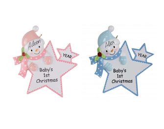 Baby First Christmas Ornament - 2025 Baby Girl Baby Boy Gift Personalized, Custom New Baby Pink Blue Boy Girl Baby's First Star Snowman