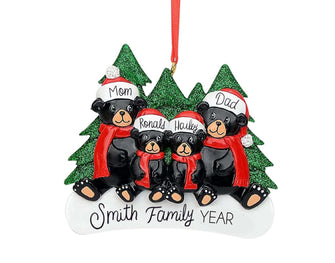 Personalized Family Christmas Ornament - NEW 2025 Black Bear Custom Family Ornament, Add Pets Dog Cat, Gift Christmas Tree Decoration Gift