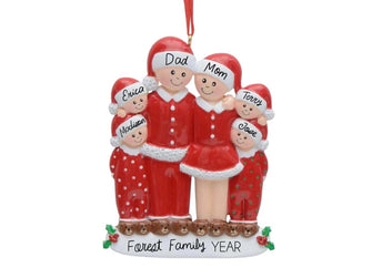 2025 Pajama Family Christmas Ornament - Personalized 3 4 5 6 People Ornament, Matching Red PJ Kids Girl Boy, Mom Dad Child Custom Gift