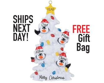 2025 Personalized Penguin Family Christmas Ornament - Custom Family Gift Grandkid Grandparent Family of 3 4 5 6 7 People Stocking Decoration