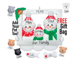 Family Christmas Ornament - Family of 2 3 4 5 Ornament with Pet Dog Personalized People Snowman Family, 2025 Family Kid Child Together Gift