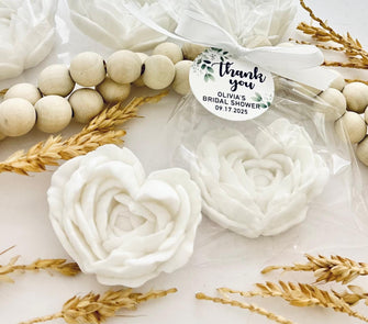 Peony Heart Soap Favors - Bridal Shower Thank You Gifts, Baby Shower Neutral Boy Girl Party Ideas, White Eucalyptus Sage Green Themed Decor