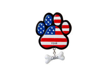 Patriotic Paw Print Ornament - Pet Paw Christmas Ornament , Personalized Dog Lover Owner Gift, 2025 Dog Christmas Ornament Personalized