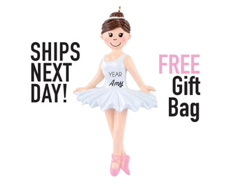 Ballerina Ornament - Ballet Ornament Personalized For Baby Girl Kids Gift 2025, Dancer Recital Ornament, Ballet Brunette Ornament Xmas Gift