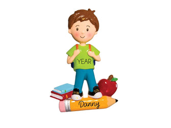 Kids School Ornament - Toddler Boy Gift Kindergarten 1 2 3 4 Grade Student Stocking Stuffer Personalized Christmas First Day of School 2025