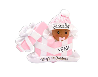 Girl Baby's 1st Christmas Ornament - Brown African American Baby Girl Christmas Ornament Black Baby Girl Present Personalized Baby Girl 2025
