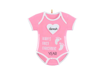 2025 Baby Girl Ornament - Baby's My First Christmas Ornament Girl Bodysuit Gift Pink Kid Granddaughter Stocking Stuffer Tree Decoration