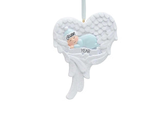 Memorial Blue Baby Angel Ornament - Angel Baby Boy Ornament 2025 -- Personalized