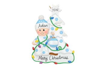 2025 Baby Girl Ornament - Baby's First Christmas Gift Personalized Pink White Christmas Tree Holiday Decoration Custom Kids Stocking Stuffer