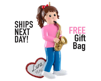 Saxophone Player Ornament - 2025 Brass Wind instrument Lover Learning Girl Boy Kids Personalized Grandkids Christmas Gift Stocking Stuffer