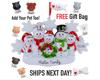 2025 Family Christmas Ornament Personalized - Snowman Family 2 3 4 5 6 Parents Kid Pet Dog Cat Fish Custom Tree Decor Keepsake with Gift Bag
