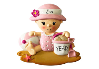 Baby Girl Christmas Ornament - 2025 Baby's First Ornament, Toddler Girl Beach Kids Gift, Personalized Baby On Vacation Play Florida Holiday
