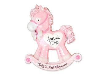 Pink Riding Horse Baby's First Christmas Ornament - Pink Baby Girl Ornament 2025 Ornament -- Personalized