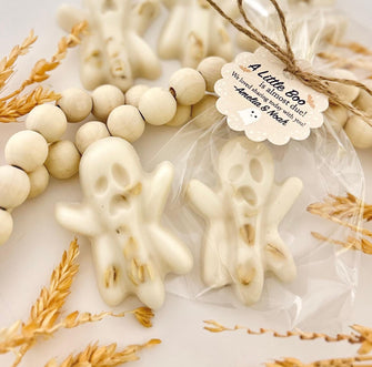 Honey Oatmeal Ghost Soaps - Baby Shower Party Favors, Little Boo is Almost Due, Halloween Bulk Thank You Gifts, Fall Pumpkin Sprinkle Decor